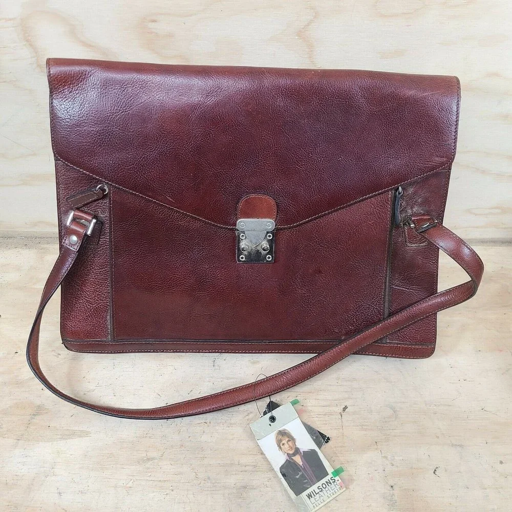Wilsons Pelle Studio Genuine Leather Briefcase Reddish Brown Nwt Vintage Hipster